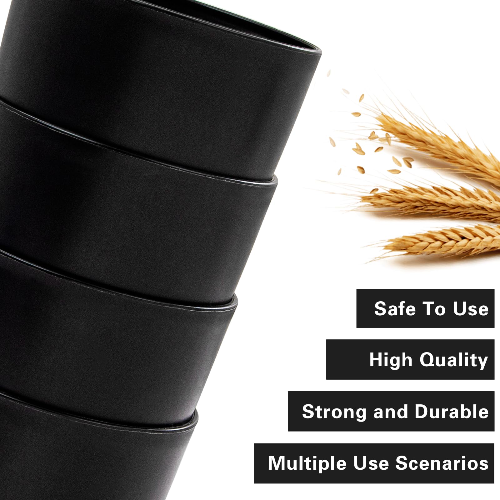EI Black Wheat Straw Cups stacked, space-saving design for tidy kitchen storage