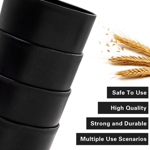EI Black Wheat Straw Cups stacked, space-saving design for tidy kitchen storage