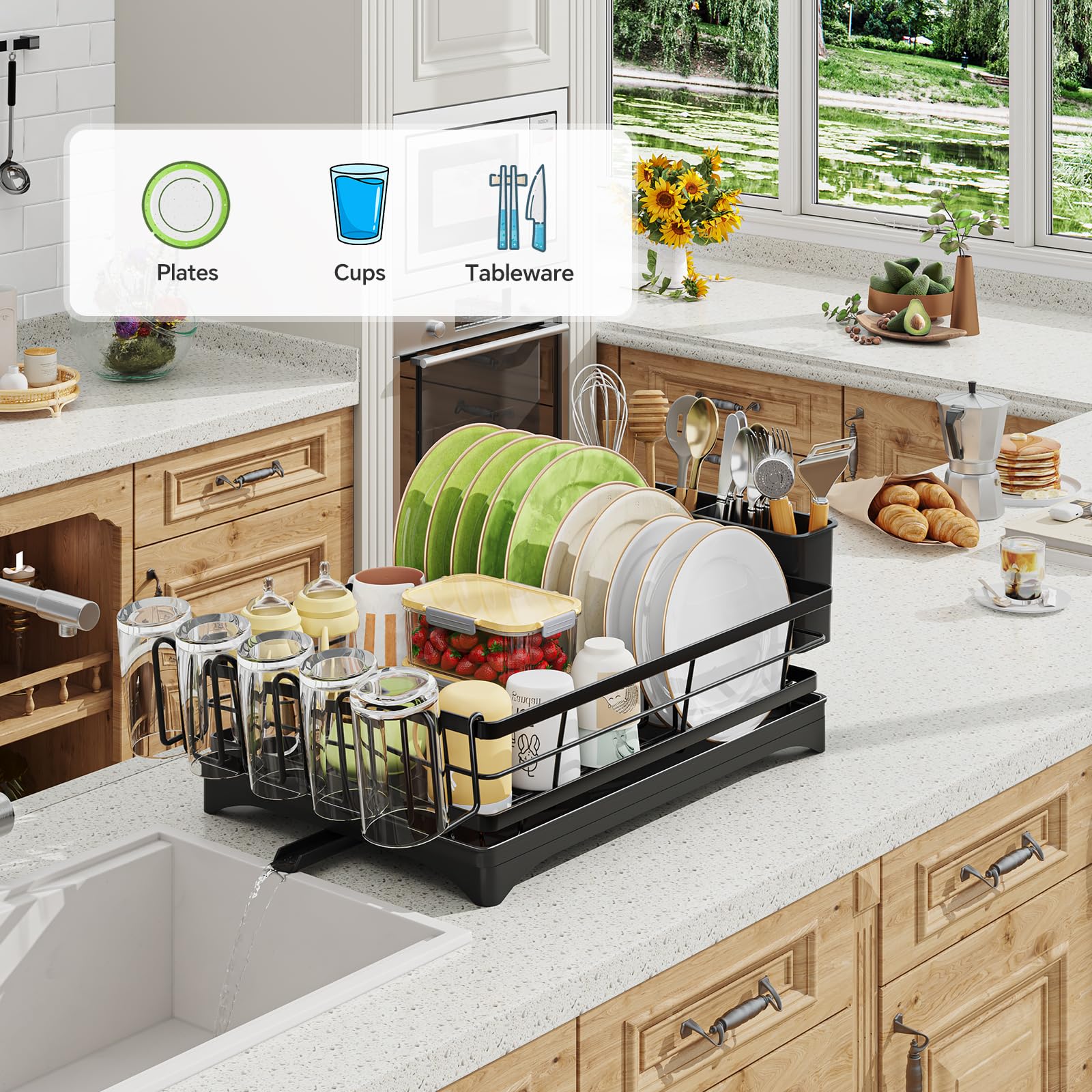 Ekisemio dish rack anti-slip feet stabilize on any counter surface