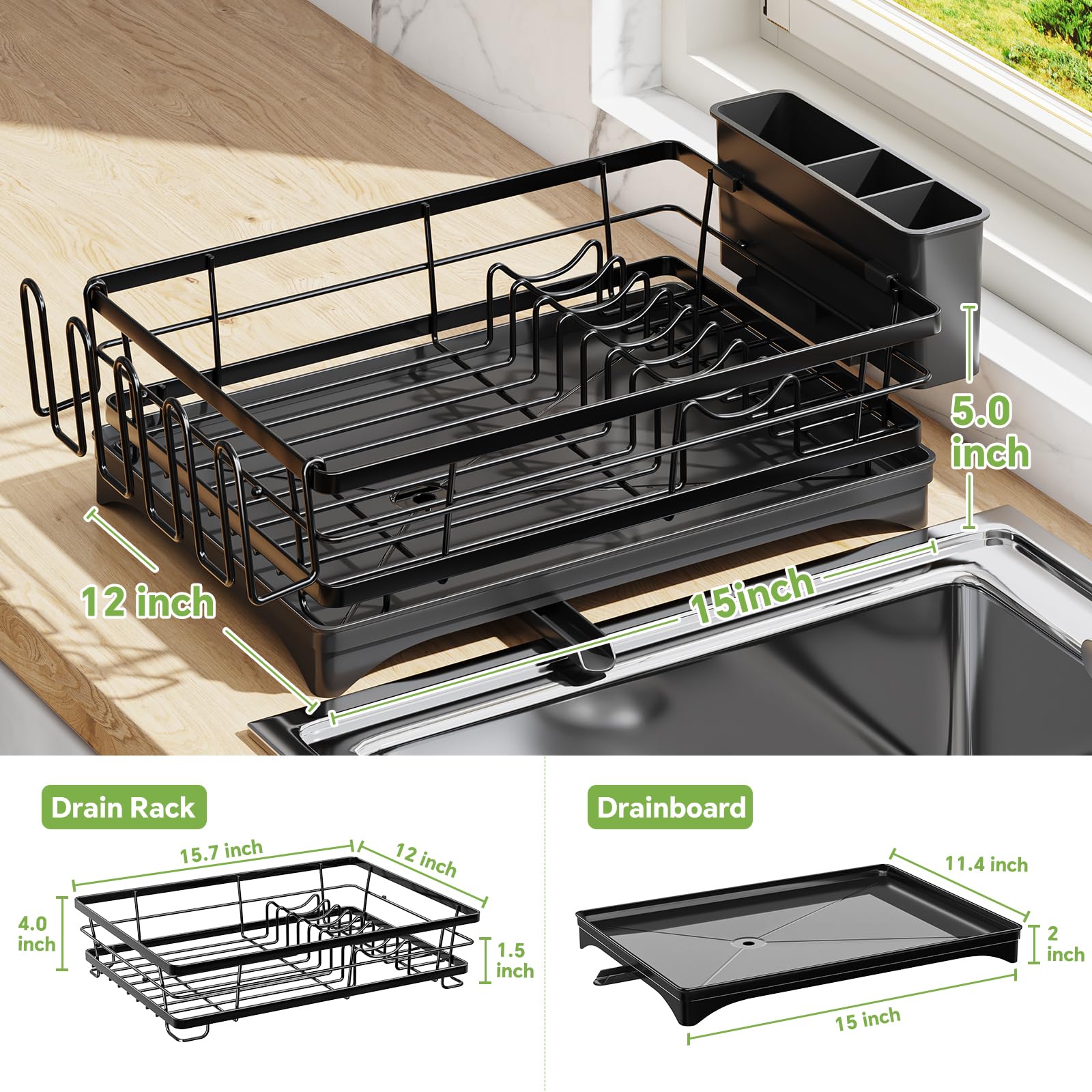 Ekisemio dish rack side view highlighting sturdy stainless steel construction for daily use
