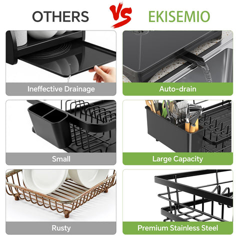 Ekisemio dish rack stainless steel build resists rust and bending for long-term use