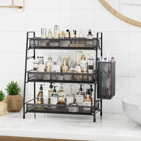EKNITEY metal spice rack doubles as a bathroom organizer for lotions.