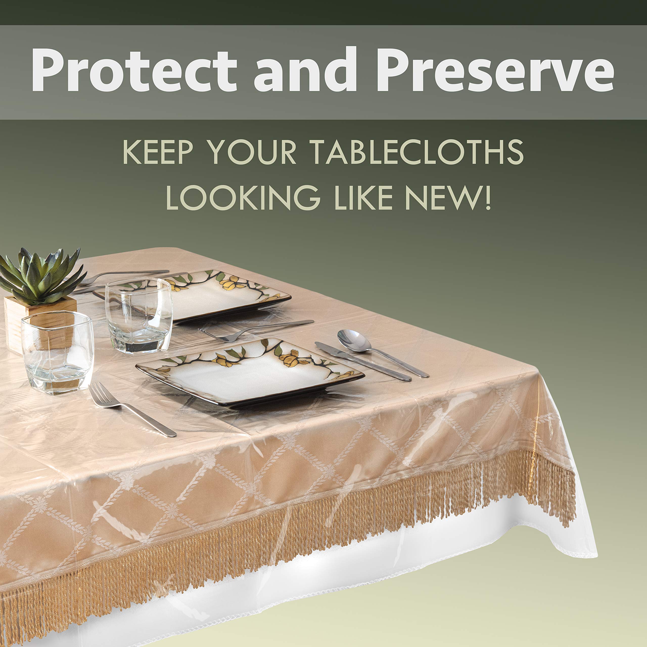 Elaine Karen Heavy-Duty Vinyl Tablecloth Protector: durable shield for spills during meals.