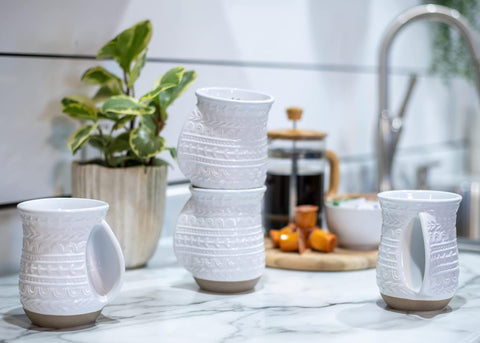 Microwave and top-rack dishwasher safe mugs for easy cleanup.