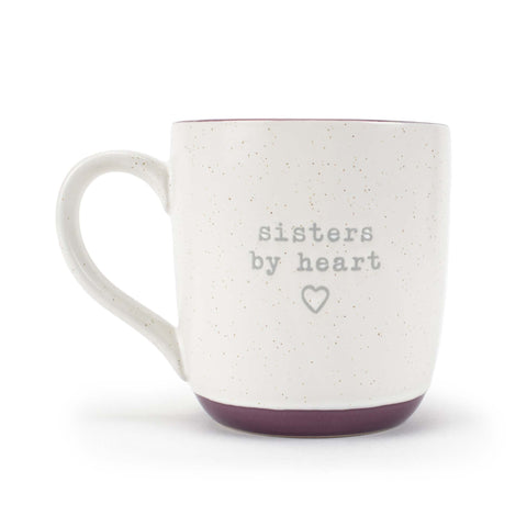 Elanze Designs Sisters By Heart mug angled for comfortable grip and farmhouse style