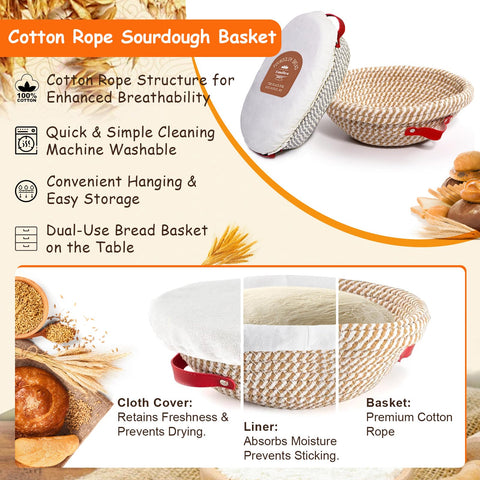 ElatedMore round proofing basket 9-inch for even dough growth and moisture control