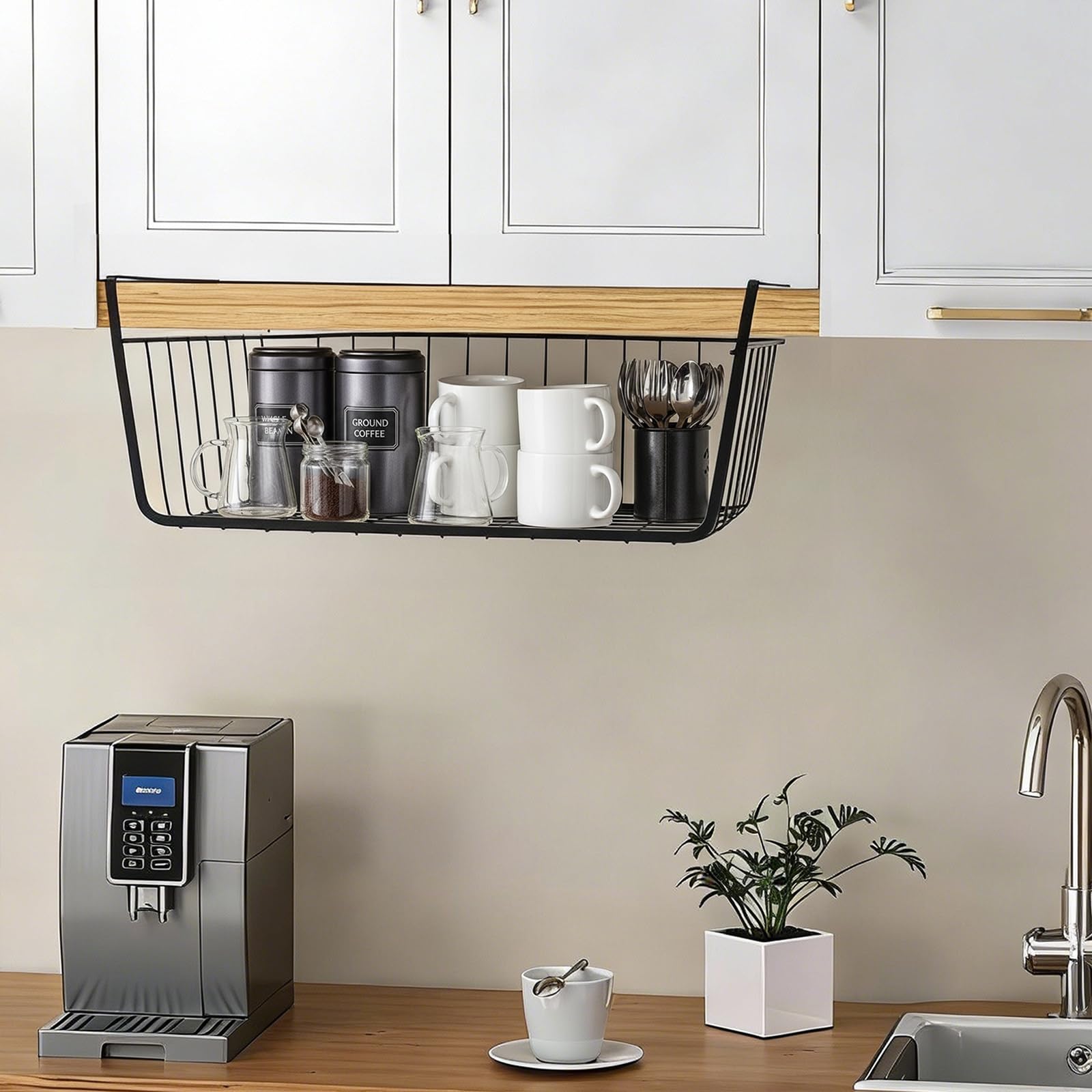 ELEATTRUN hanging storage bin installs quickly without tools for pantry organization.