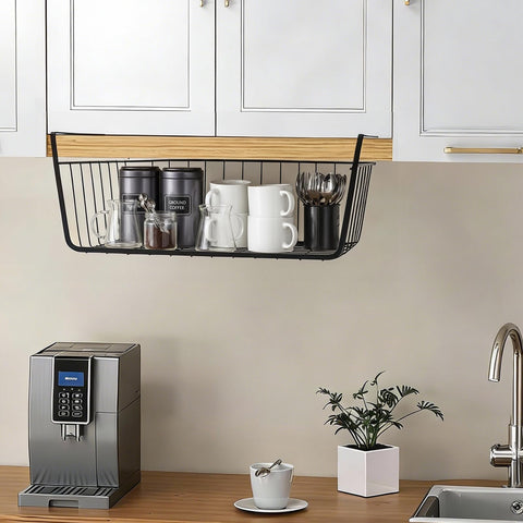 ELEATTRUN hanging storage bin installs quickly without tools for pantry organization.