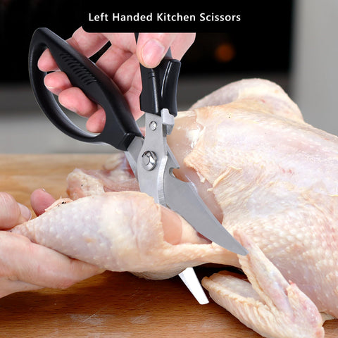Eleckey left-handed poultry shears demonstrating one-handed use