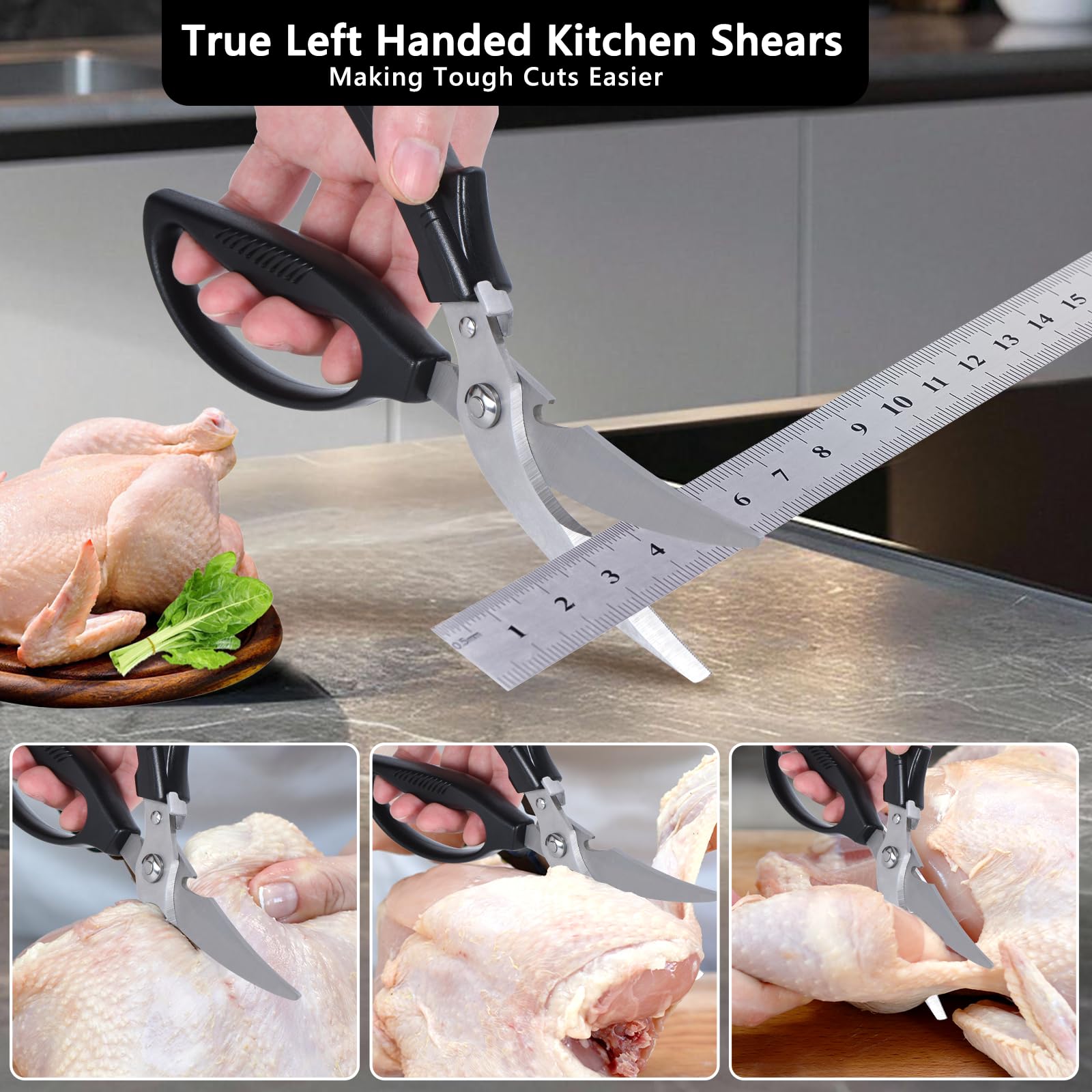Eleckey left-handed poultry shears textured grip for secure handling