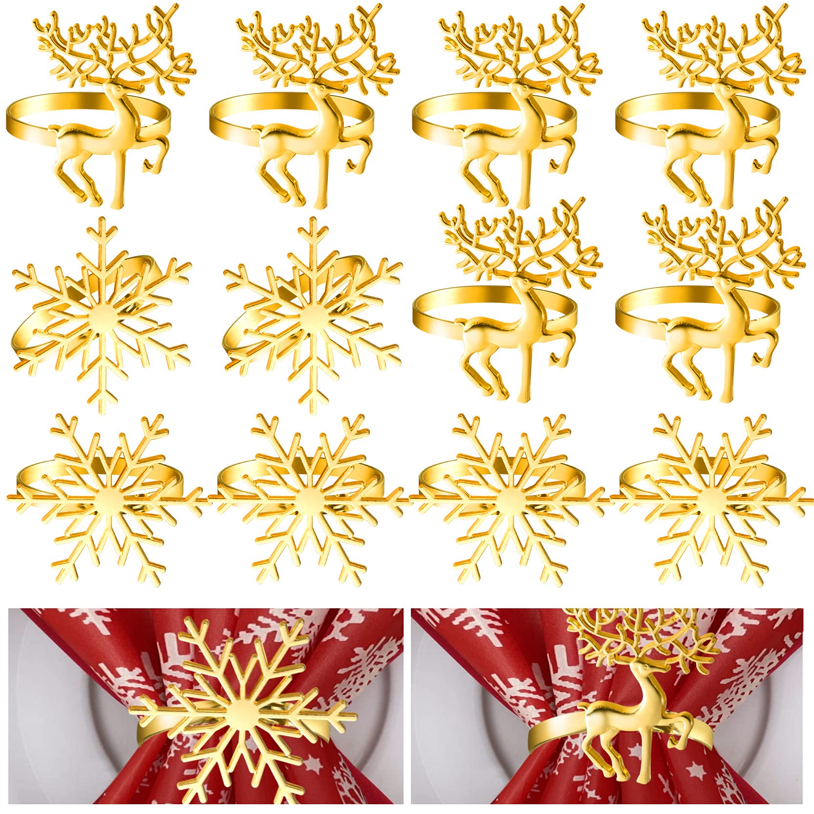 ELECLAND gold deer napkin ring on dinner table for elegant Christmas ambiance.