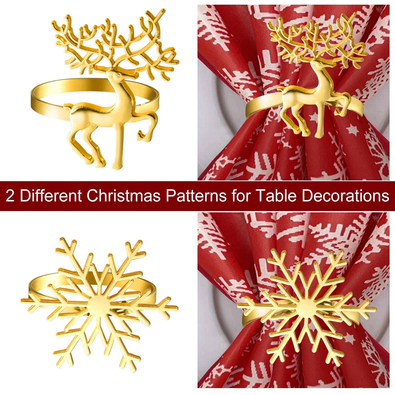 ELECLAND gold snowflake napkin ring adds festive winter charm to settings.