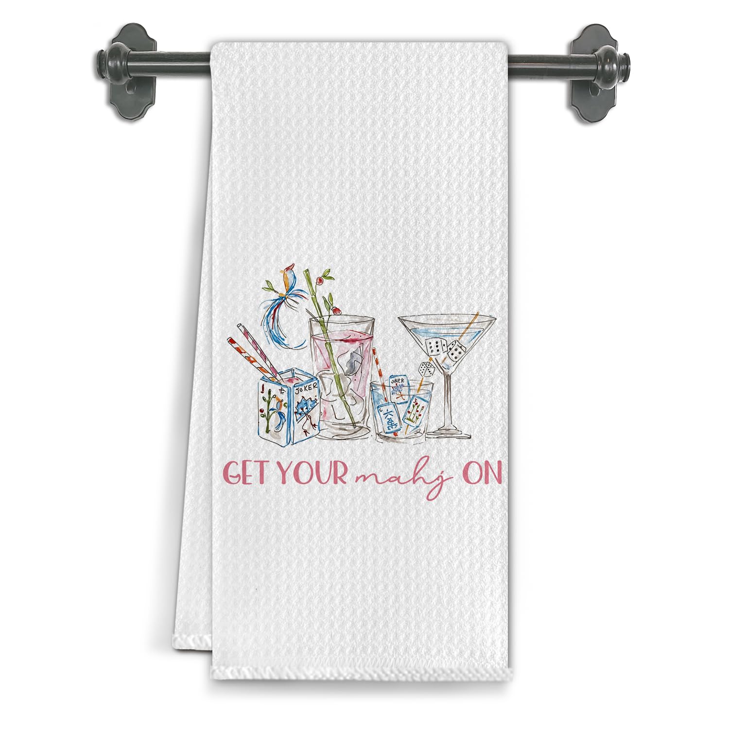 Elefeltclave Mahjong cocktail kitchen towel with vibrant print and fast absorbency.