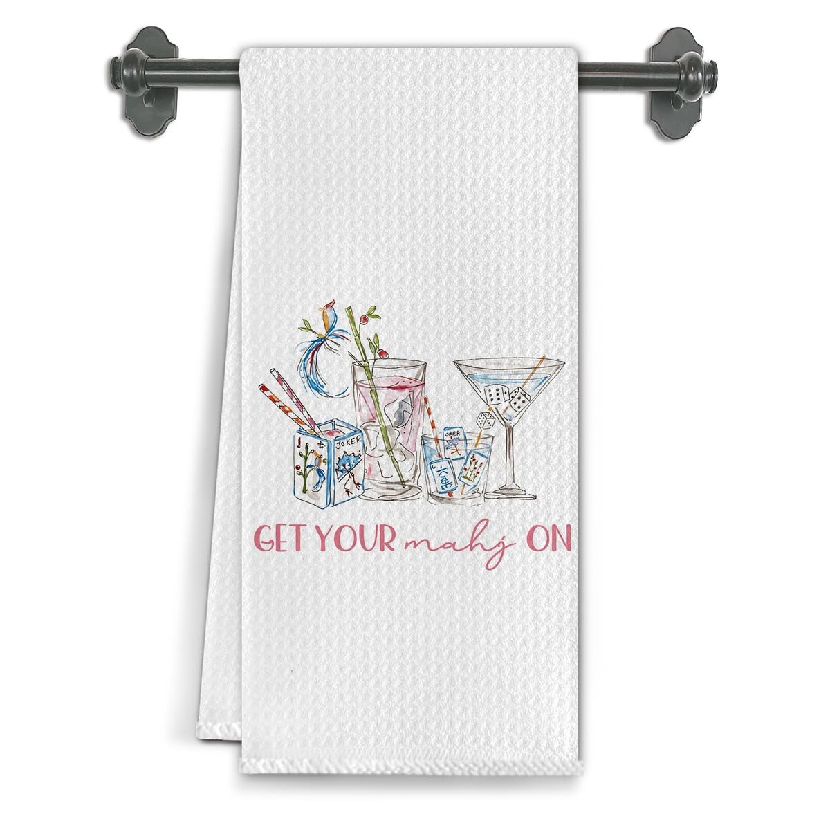 Elefeltclave Mahjong cocktail kitchen towel with vibrant print and fast absorbency.