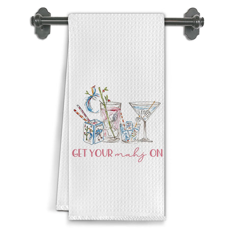 Elefeltclave Mahjong cocktail kitchen towel with vibrant print and fast absorbency.