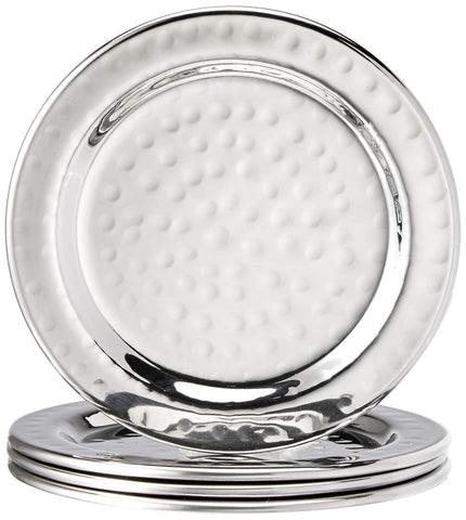 Elegance hammered 4in coaster set closeup showing the textured stainless finish for tabletop protection.