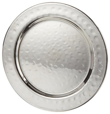 Elegance hammered 4in coaster set in a bright setting highlighting durable stainless steel design.