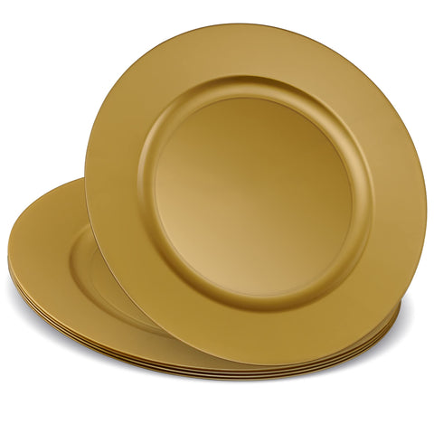 ELEGANT DISPOSABLES 13in gold charger plates—pack of 12, ideal for weddings and formal dinners.