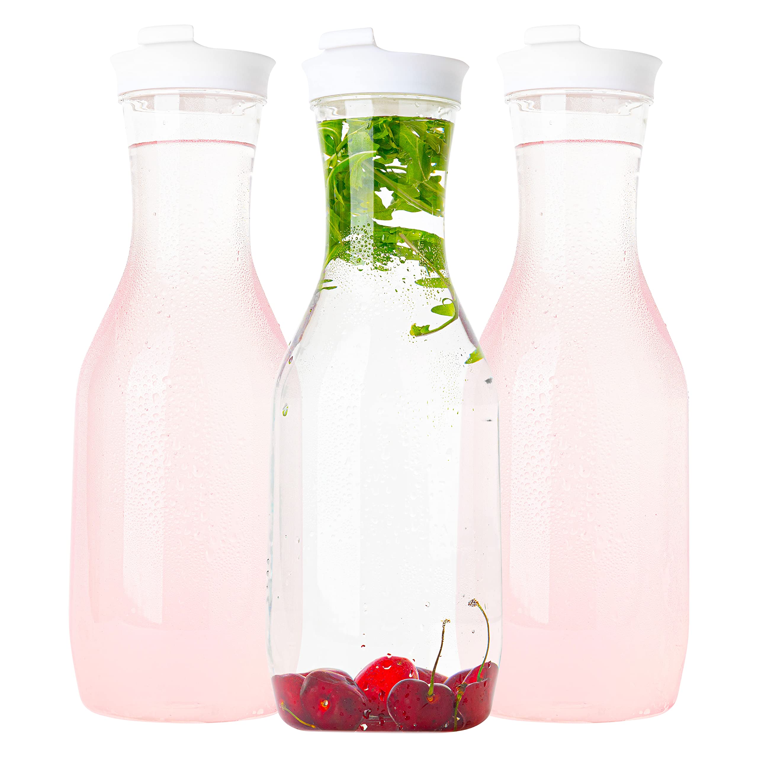Elegant Disposables clear pitcher with flip-top lid, ideal for spill-free serving at parties.