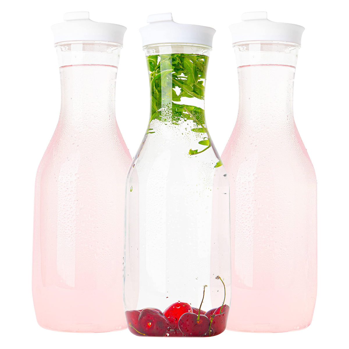 Elegant Disposables clear pitcher with flip-top lid, ideal for spill-free serving at parties.
