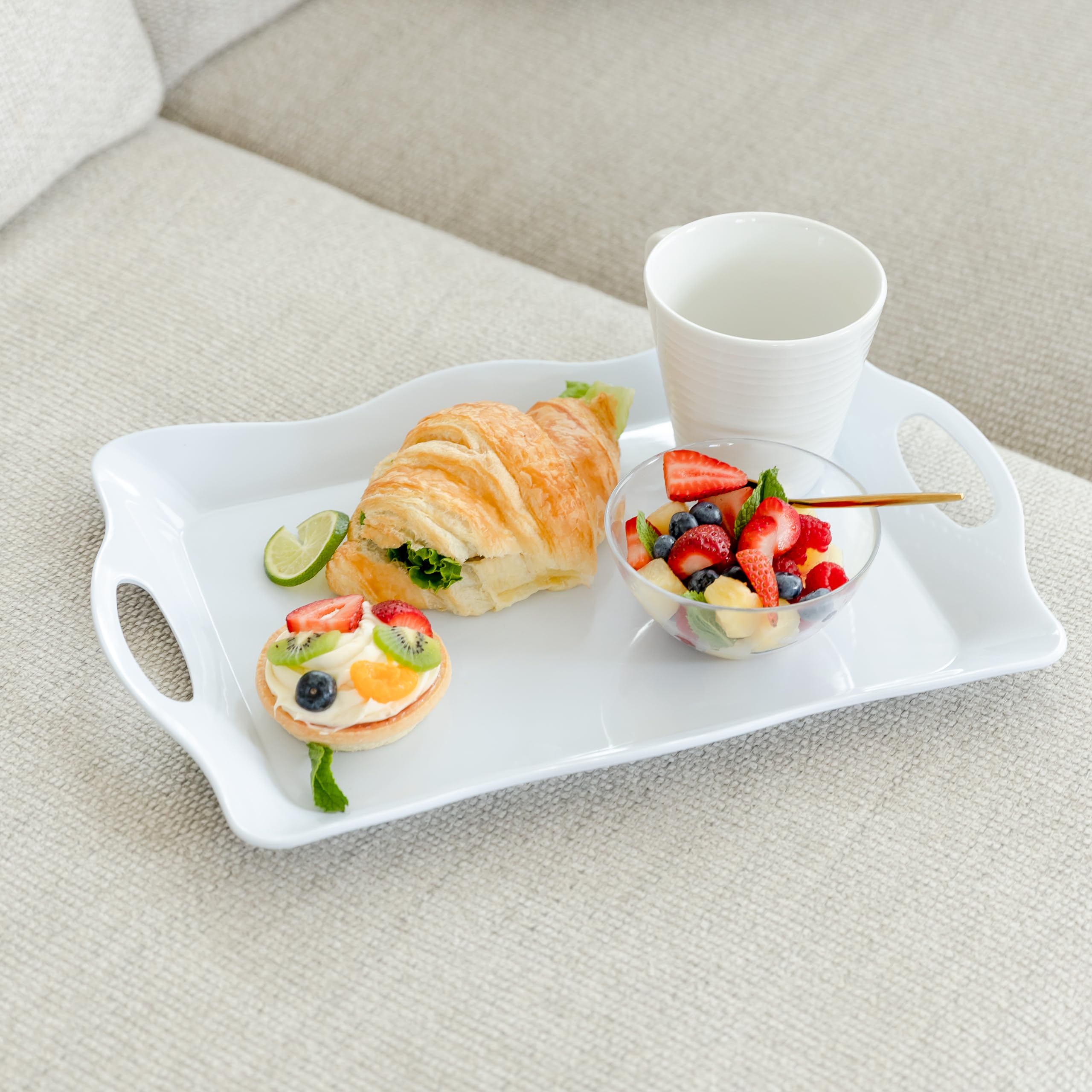 Elegant Eats durable melamine tray set; perfect for entertaining and everyday meals.