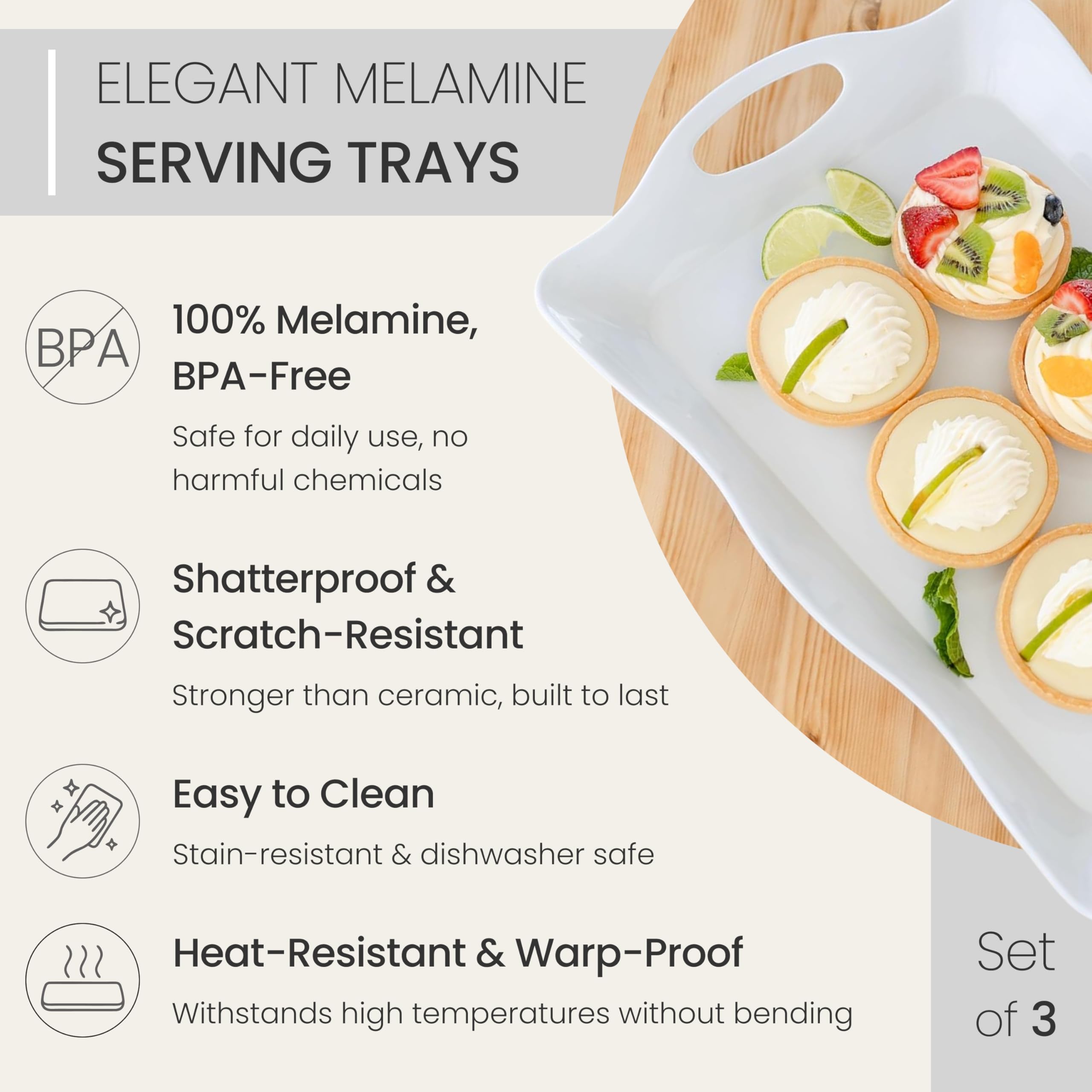 Elegant Eats white rectangular tray with handles; stable serving platform for appetizers and cookies.