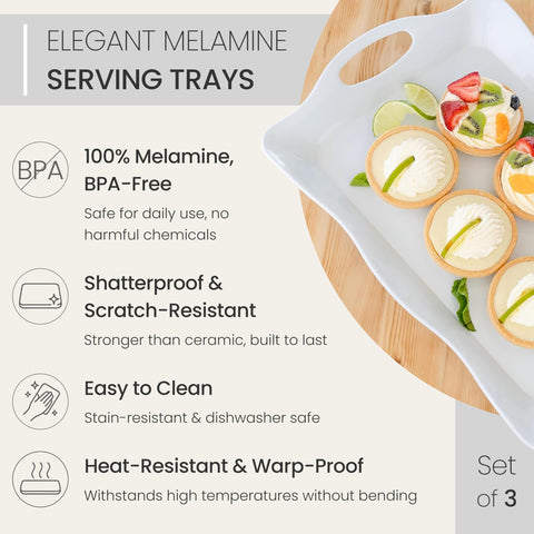 Elegant Eats white rectangular tray with handles; stable serving platform for appetizers and cookies.