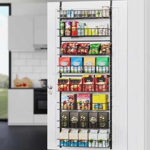 ElegantArray 8-tier door organizer assembly creates organized pantry storage on any door.