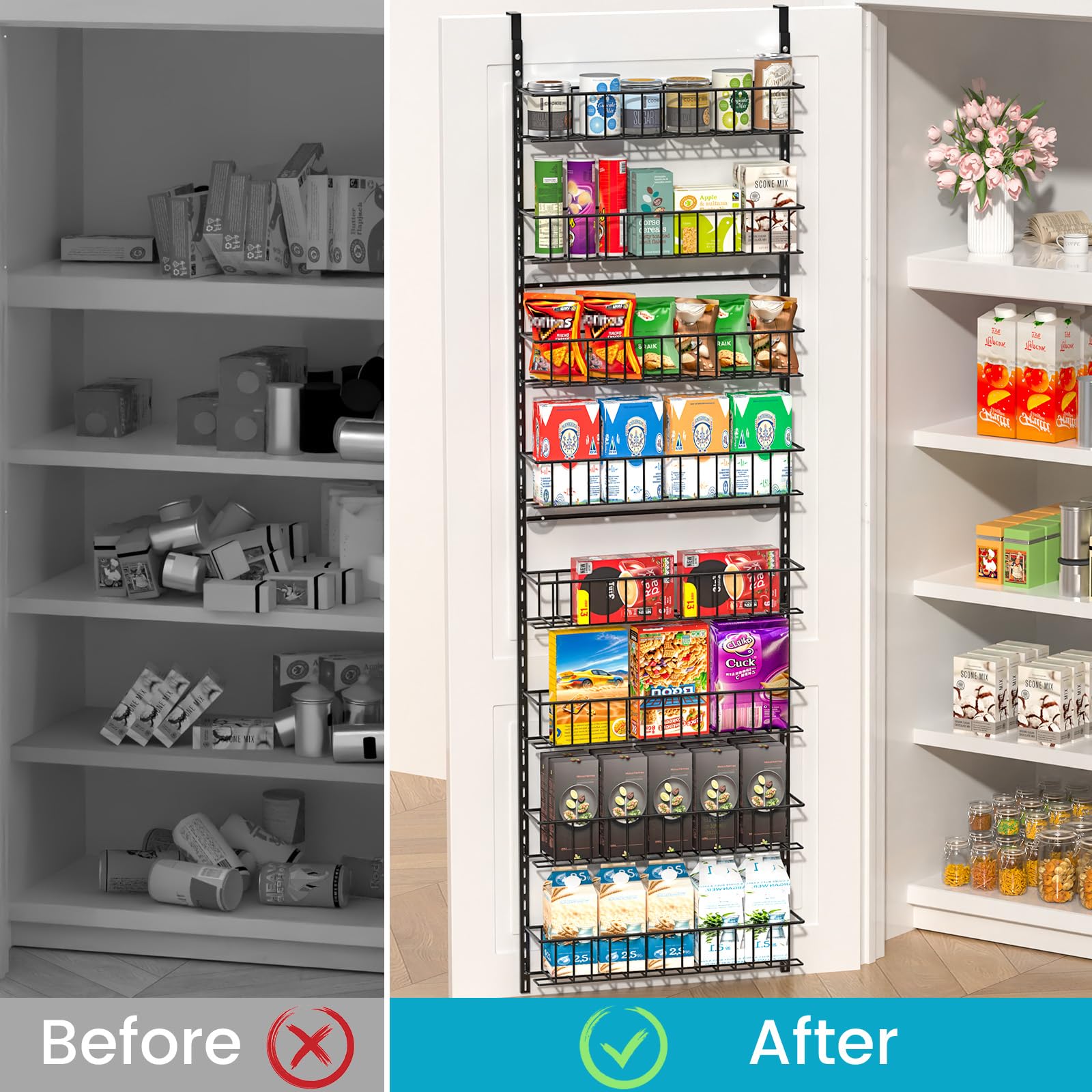 ElegantArray over-the-door rack installed adds instant extra storage on doors.