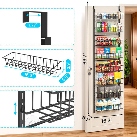 ElegantArray pantry basket adjustable-height design adapts to different door thicknesses.