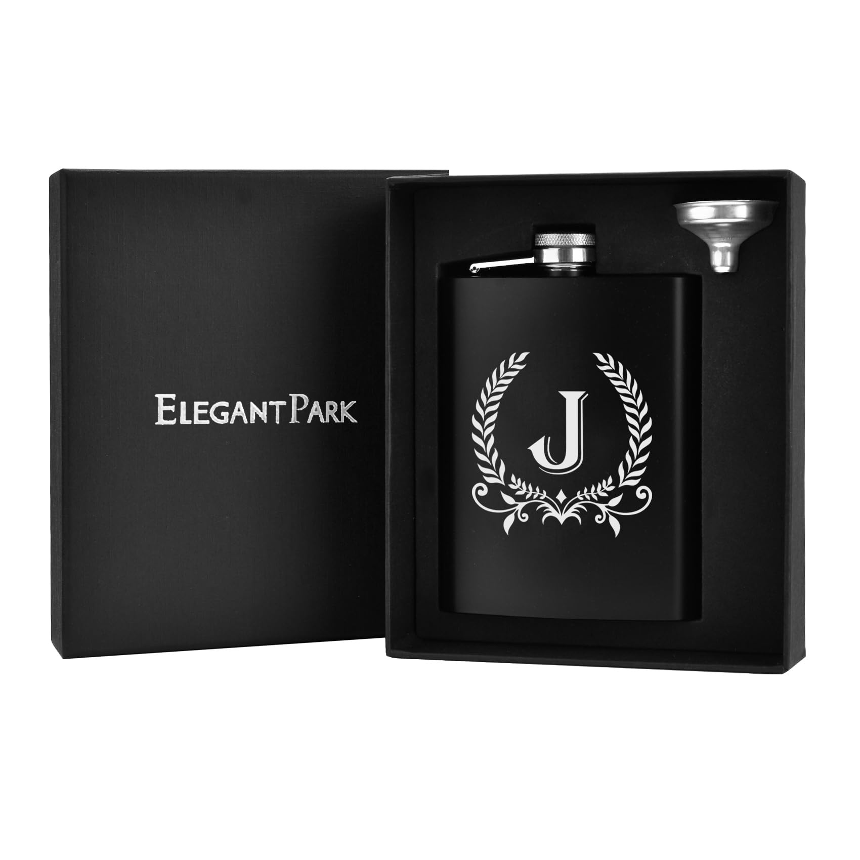 ELEGANTPARK hip flask engraved with initial J, ideal for weddings and groomsmen.