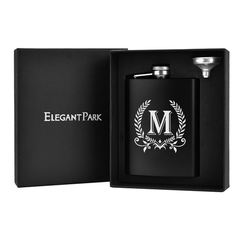 ELEGANTPARK hip flask showing branch design engraving for a distinguished monogram