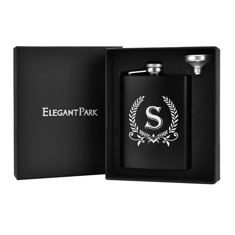 ELEGANTPARK hip flask monogram initials, a refined, personalized gift for him.