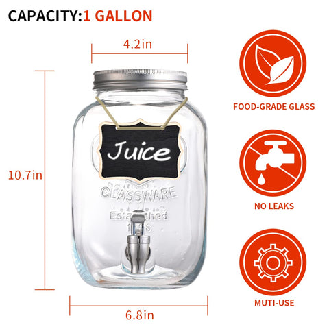 Eleganttime 1-gallon glass dispenser with easy-flow spigot for smooth pouring