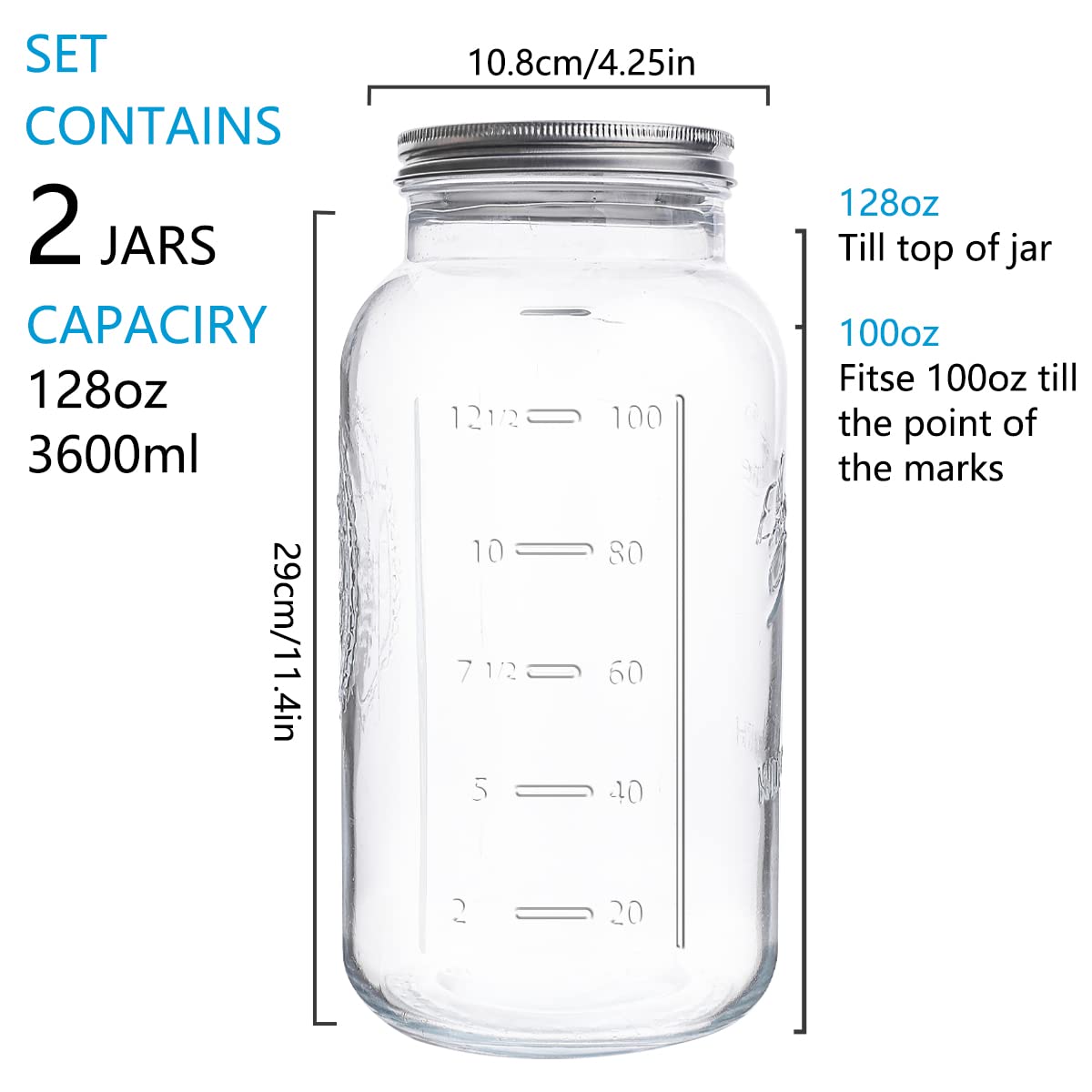 ElegantTime extra wide mouth jar lid close-up shows airtight, leak-proof silver lids