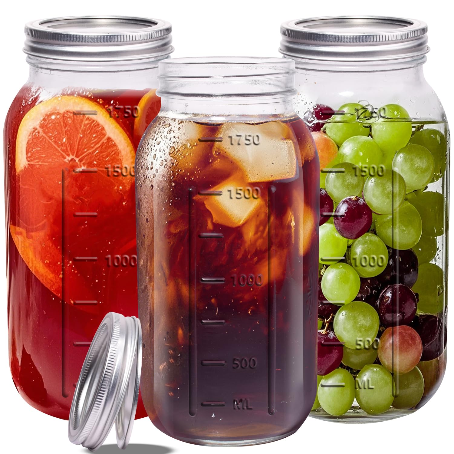 Eleganttime 64oz wide-mouth mason jar set for easy canning and storage.
