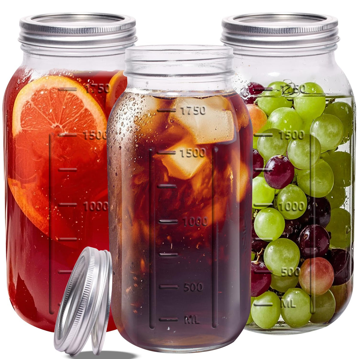 Eleganttime 64oz wide-mouth mason jar set for easy canning and storage.