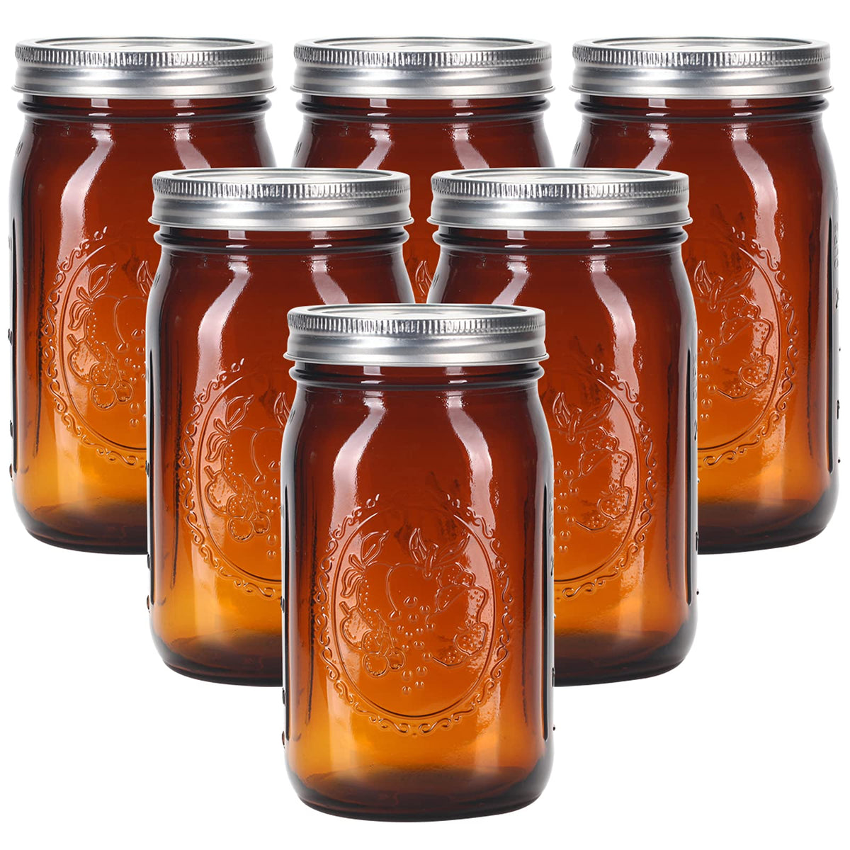 ElegantTime amber-glass mason jar wide mouth 32oz for easy canning and storage.