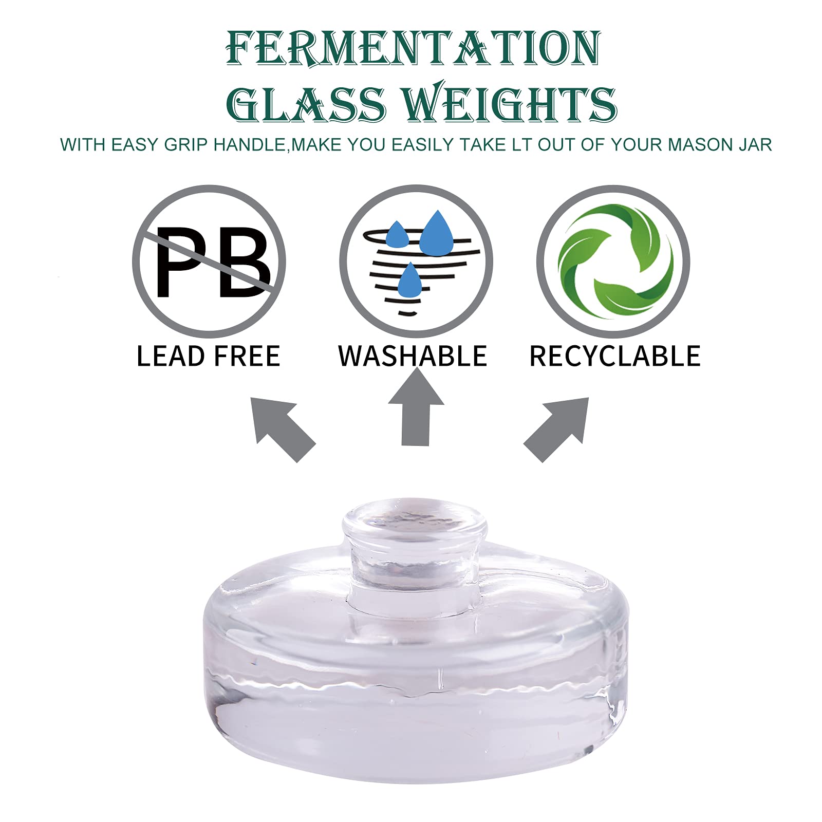 Eleganttime glass weights with non-slip grip for easy removal from jars.
