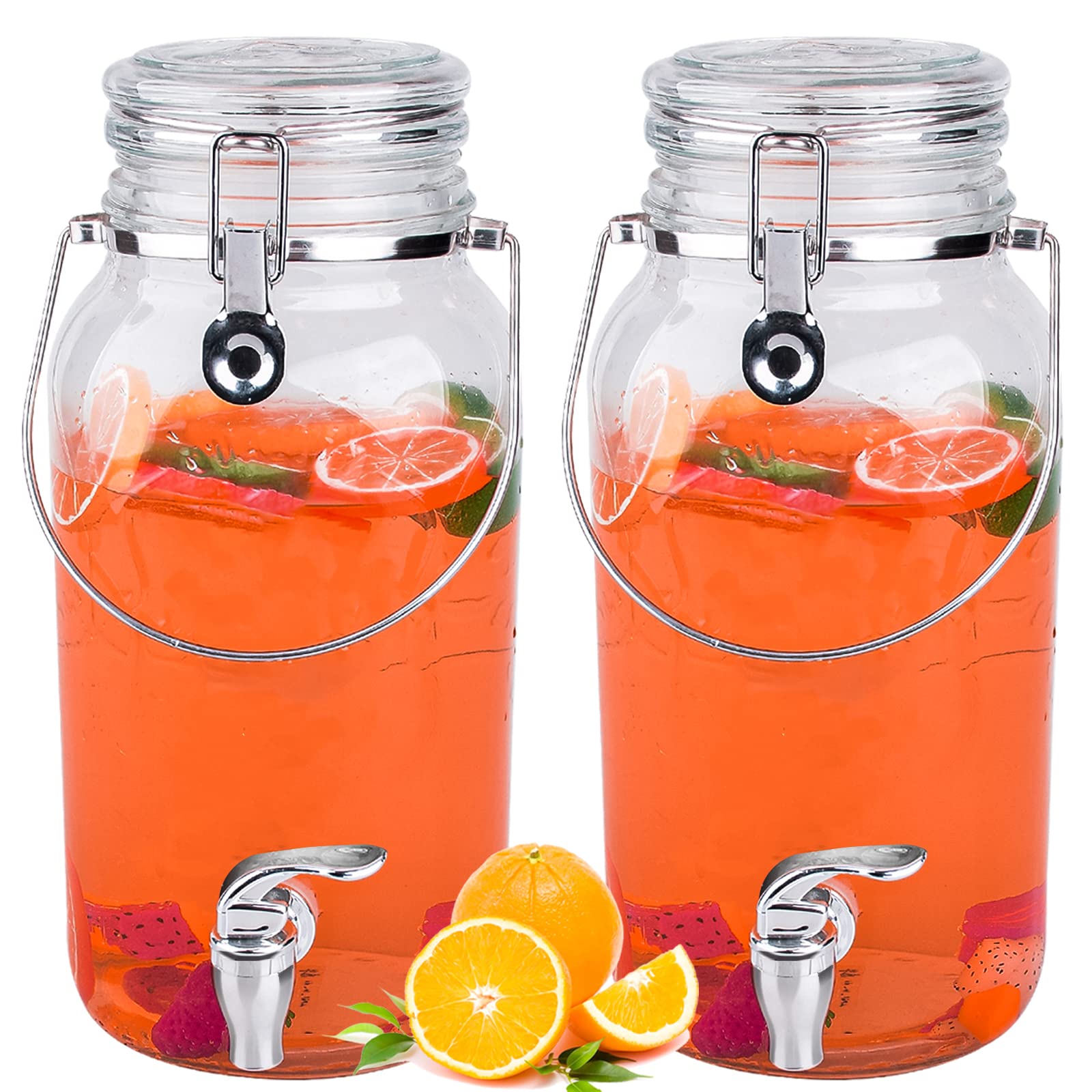 Eleganttime one-gallon glass dispenser with spigot for easy, mess-free beverages at parties.