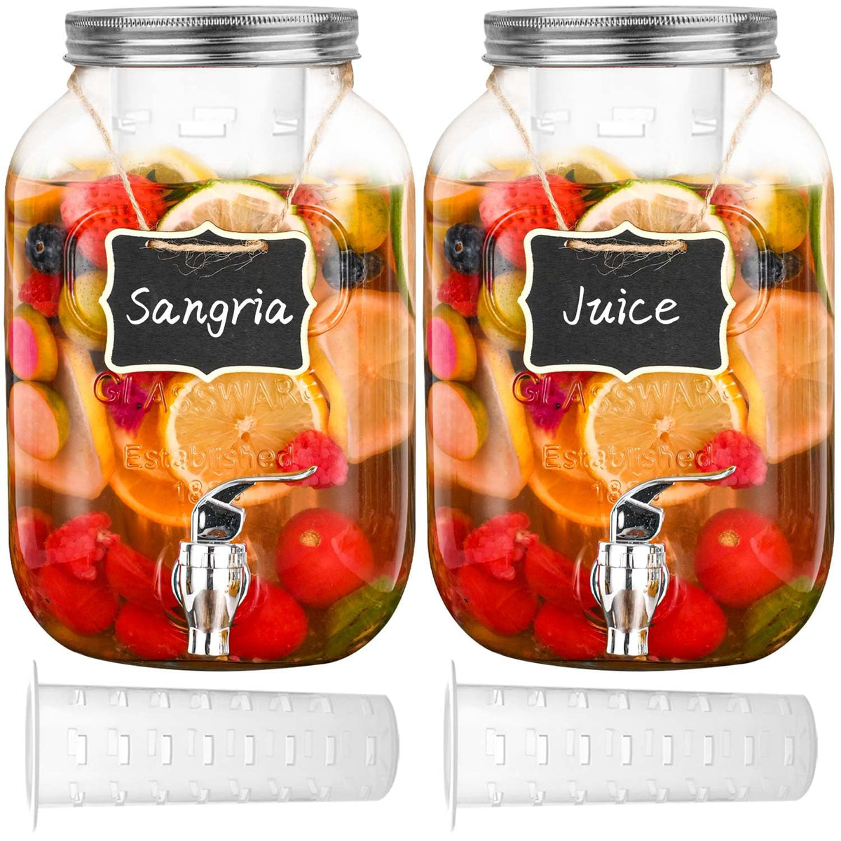 Eleganttime two-pack glass beverage dispenser with fruit infuser for stylish entertaining