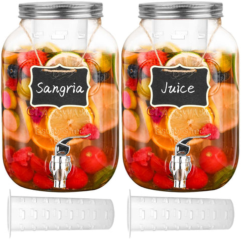 Eleganttime two-pack glass beverage dispenser with fruit infuser for stylish entertaining