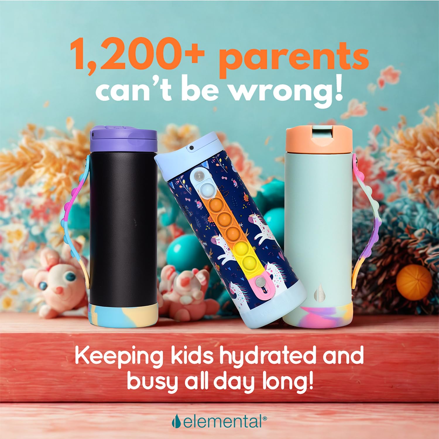 Elemental water bottle designed for kids with durable stainless steel