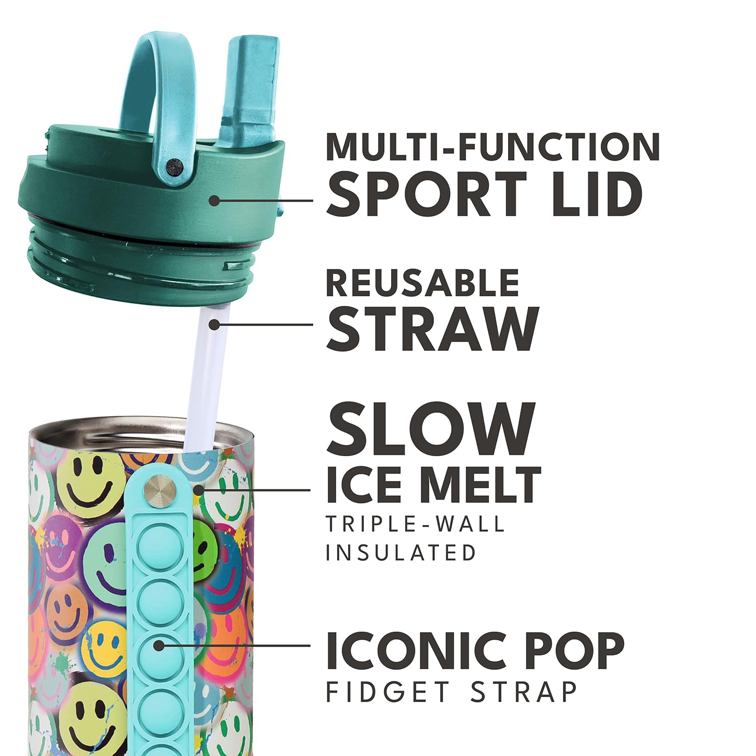 Elemental Iconic Kids Water Bottle fits backpacks and lunchboxes easily
