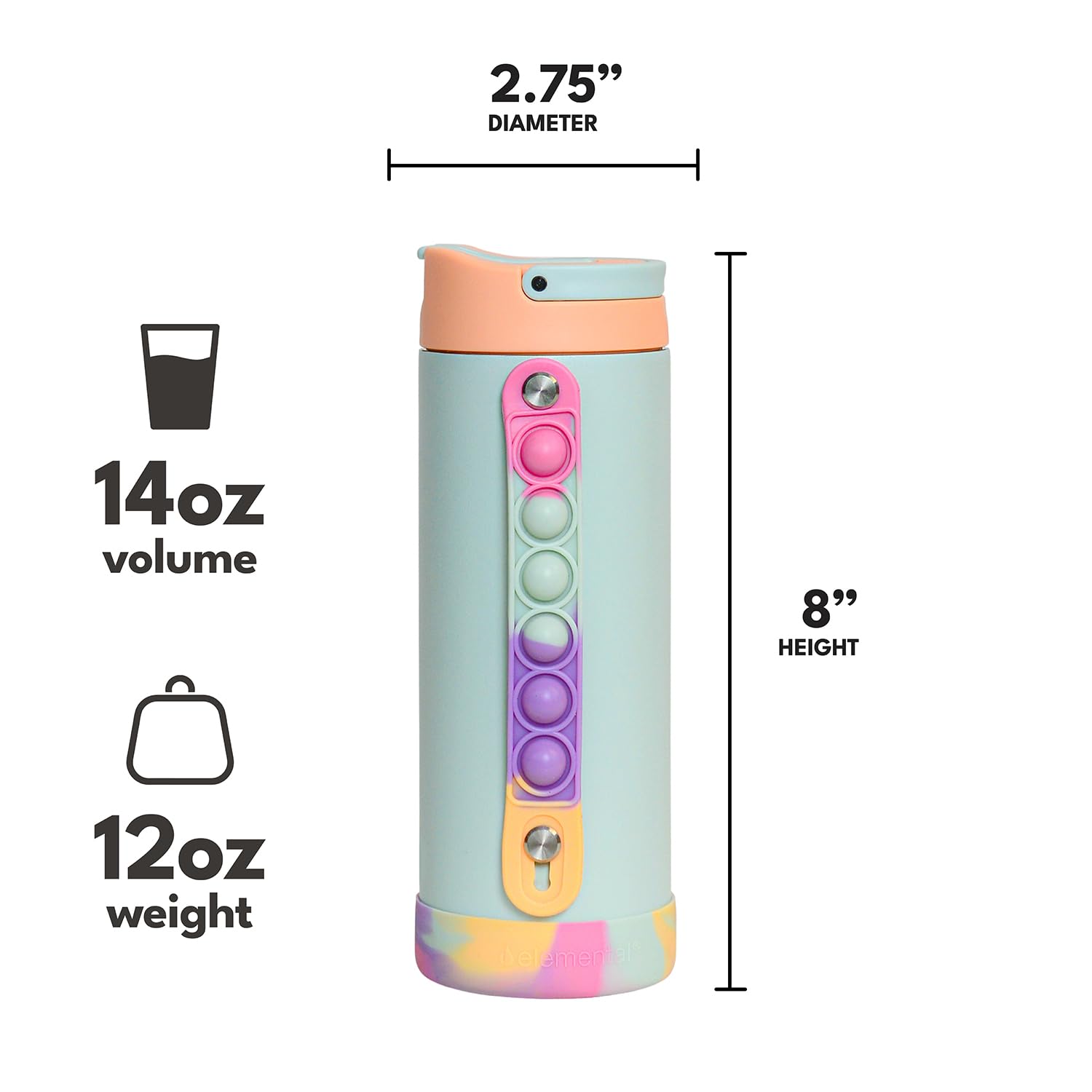 Elemental 14oz capacity suits school, sports, and after-school activities