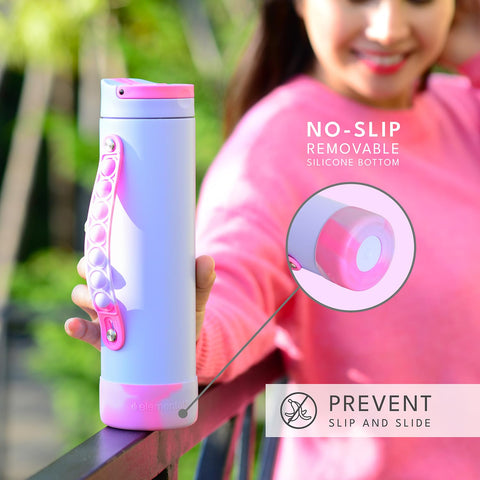 Elemental Iconic Kids Water Bottle pop-it handle close-up for tactile play.