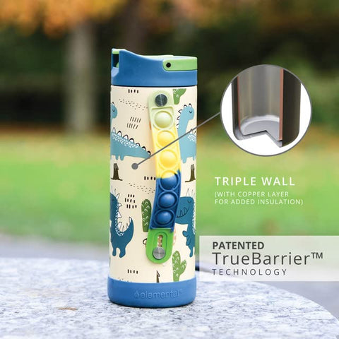 Elemental Iconic Kids Water Bottle pop-it handle close-up for fidget-friendly play