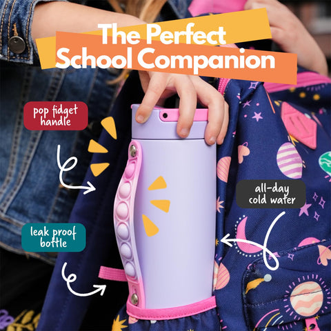 Elemental Iconic Kids Water Bottle pop-it handle provides tactile focus.