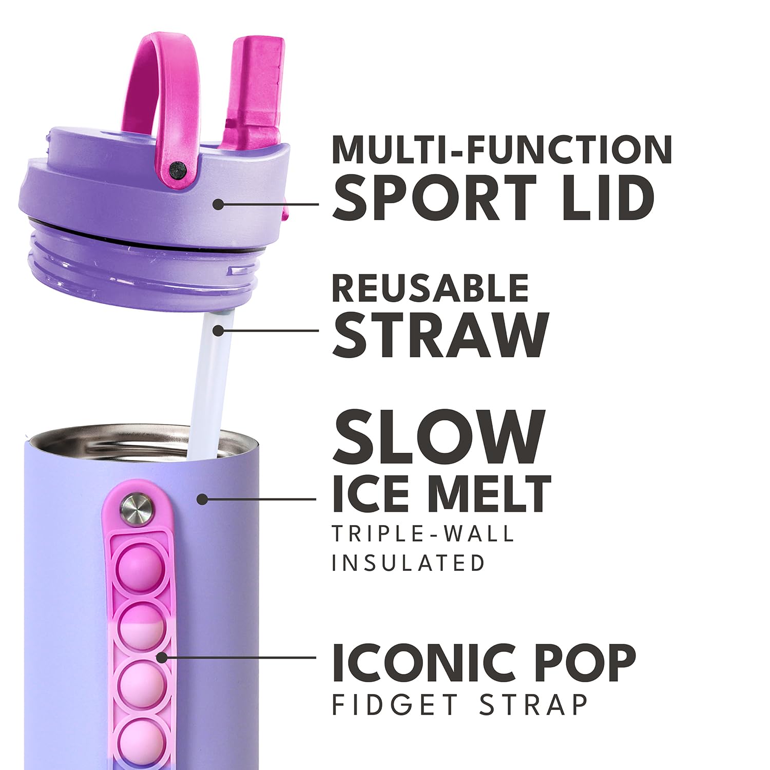 Elemental Iconic Kids Water Bottle removable strap in use for portability.