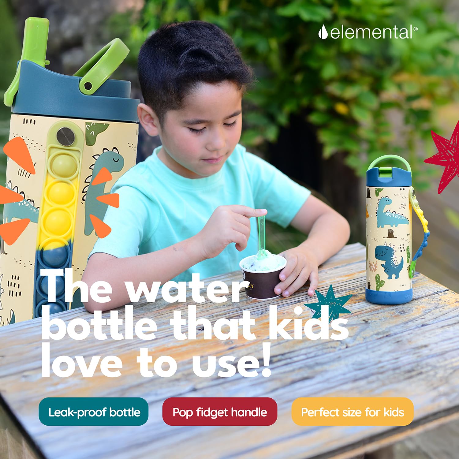Elemental Iconic Kids Water Bottle straw lid closed for leak-proof use